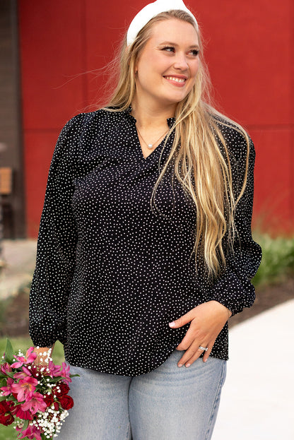 Plus Size Leopard Print Notch V Neck Blouse | Black