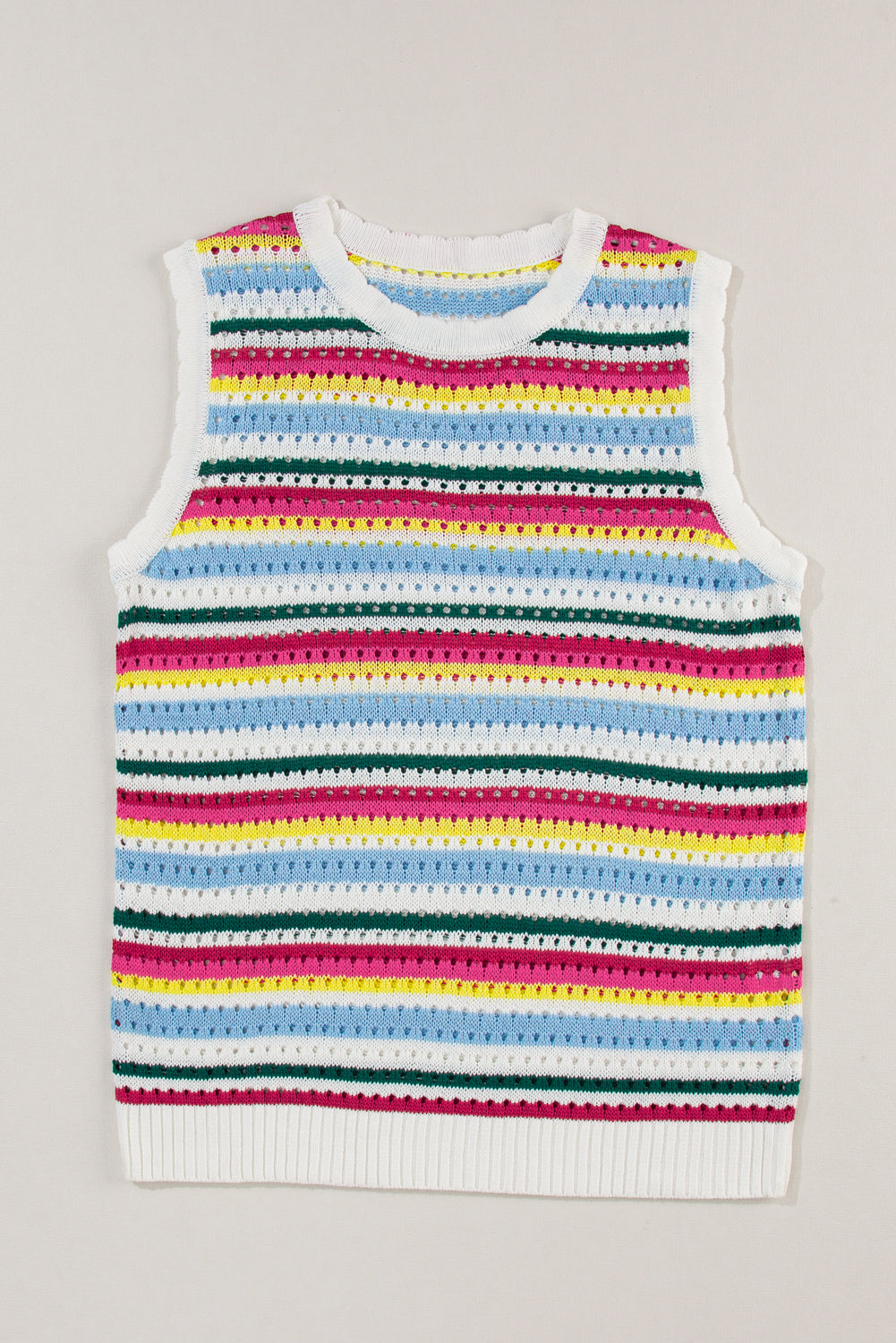 Colourful Stripe Scalloped Trim Sweater Vest | White