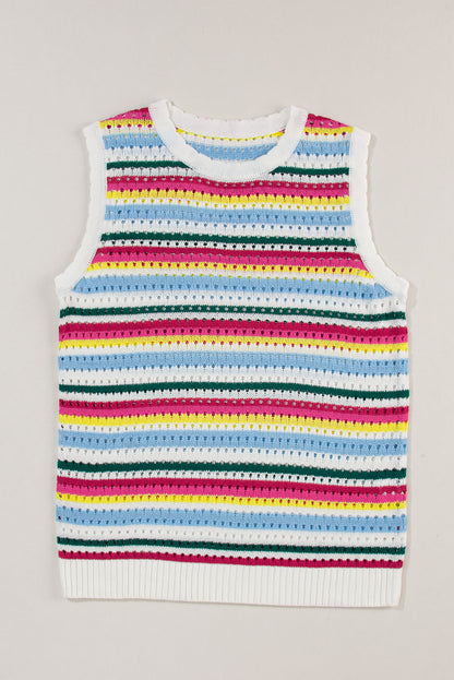 Colourful Stripe Scalloped Trim Sweater Vest | White