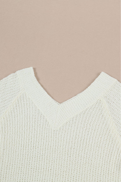 Cropped V Neck Fuzzy Sweater | White