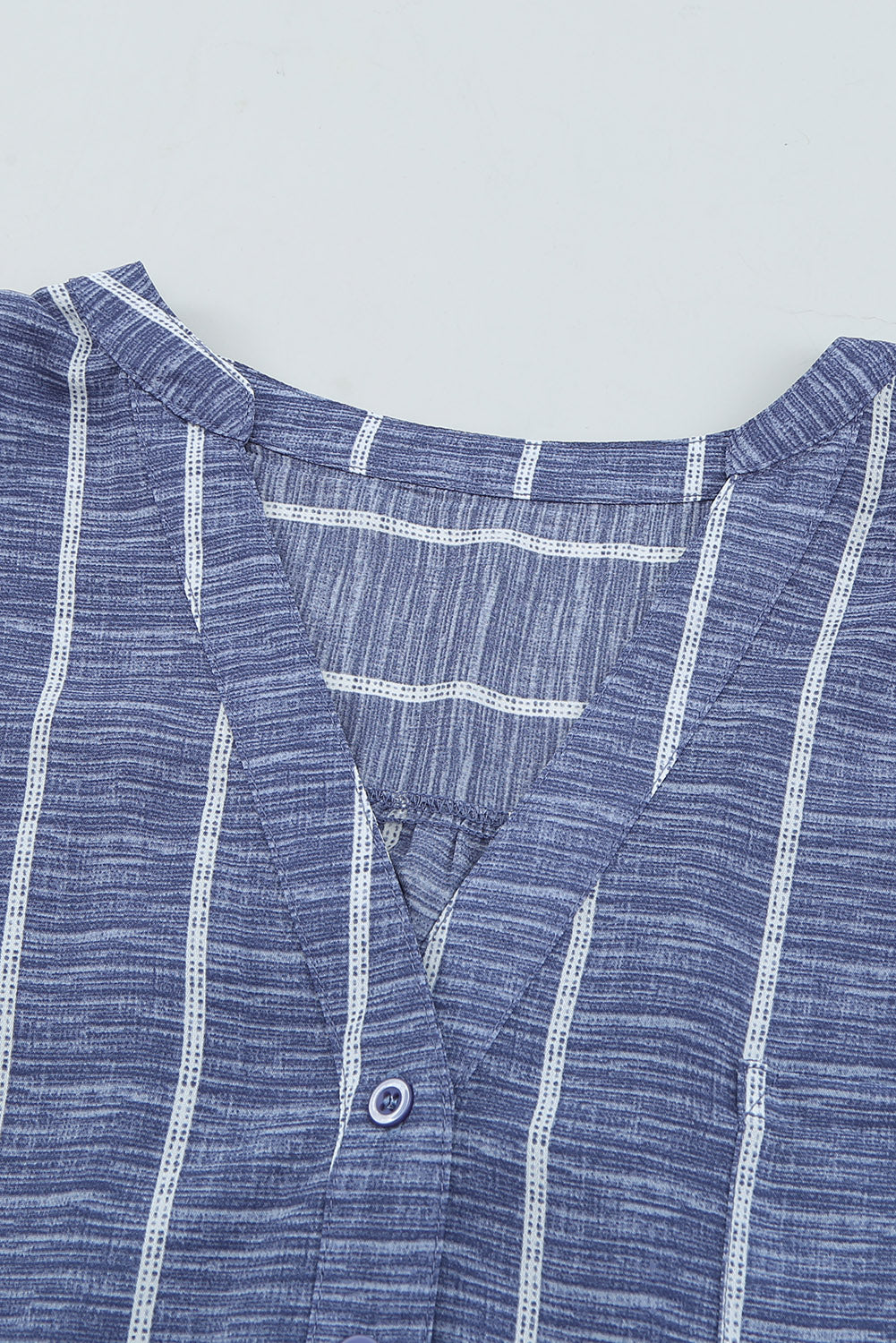 Striped V Neck Pocket Long Sleeve Top | Blue