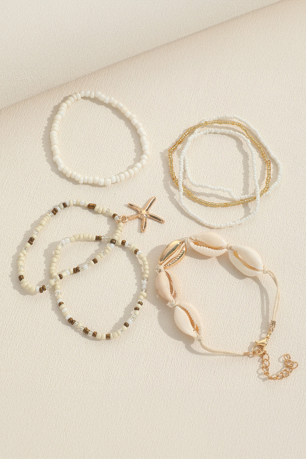 7Pcs Bohemian Shell Starfish Beaded Bracelets | White