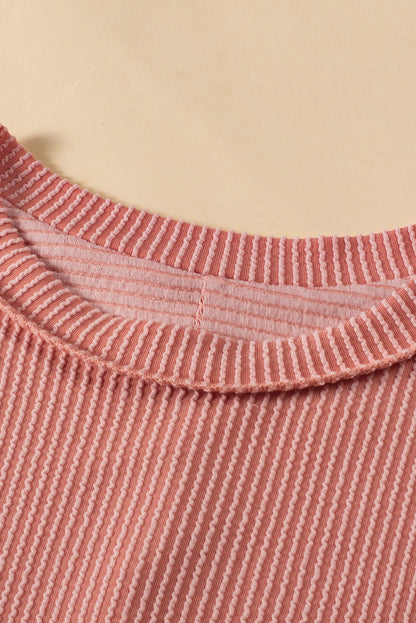 Textured Colourblock Crew Neck T Shirt | Apricot Pink