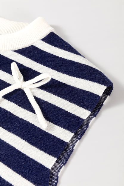 Knitted Bow Decor Sweater Vest | Blue Stripe