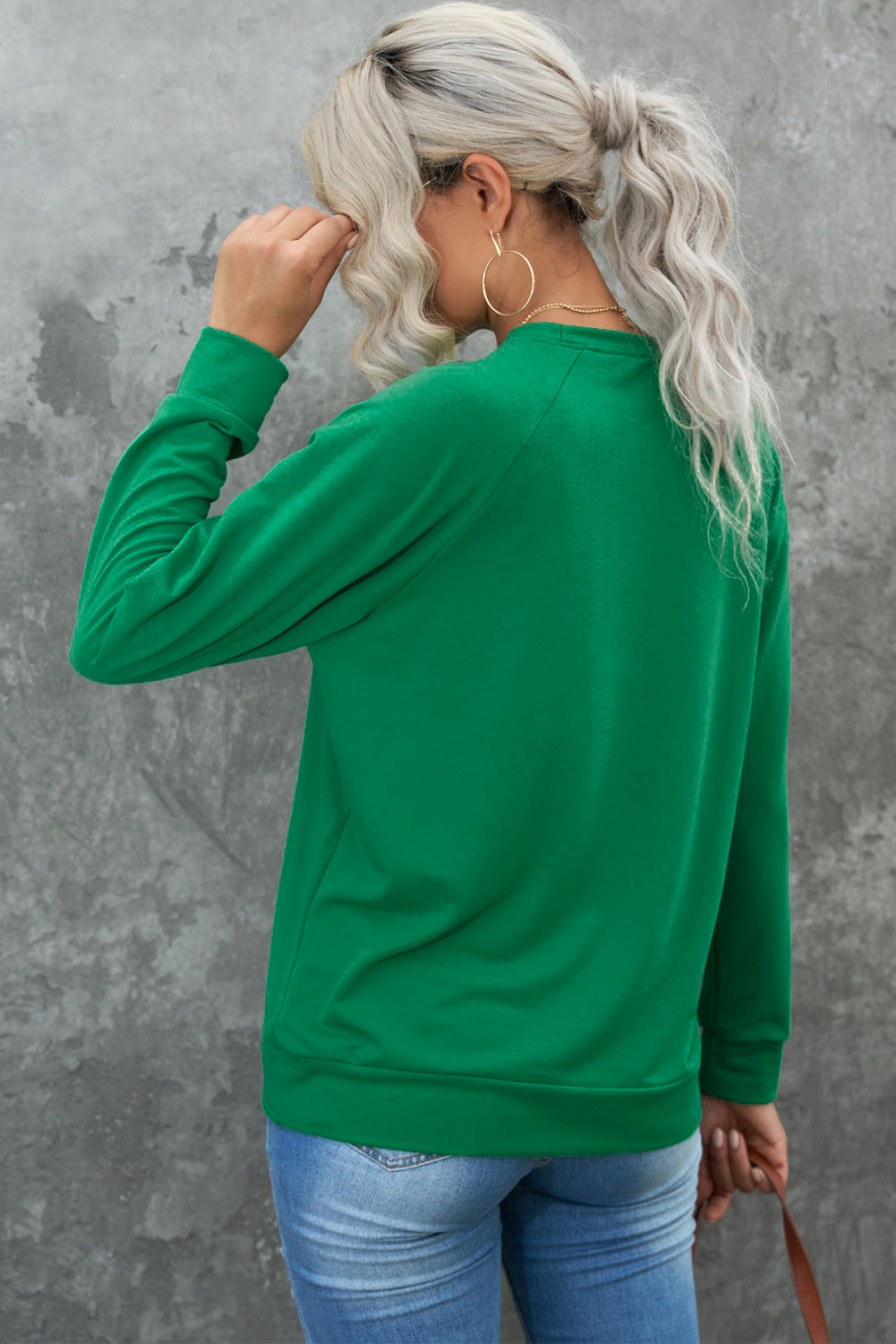 St. Patricks Lucky Clover Print Raglan Sleeve Sweatshirt | Green