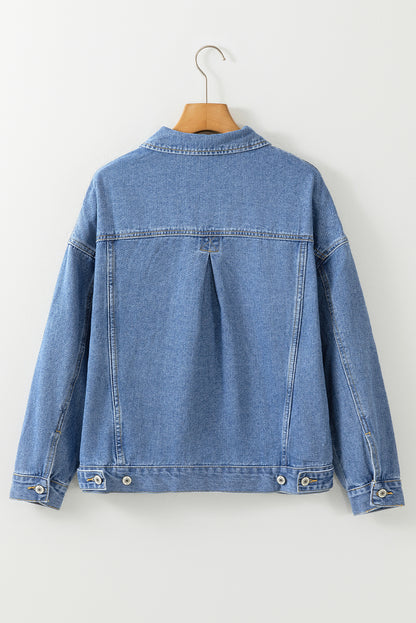 Washed Oversize Pocketed Denim Jacket | Light Blue