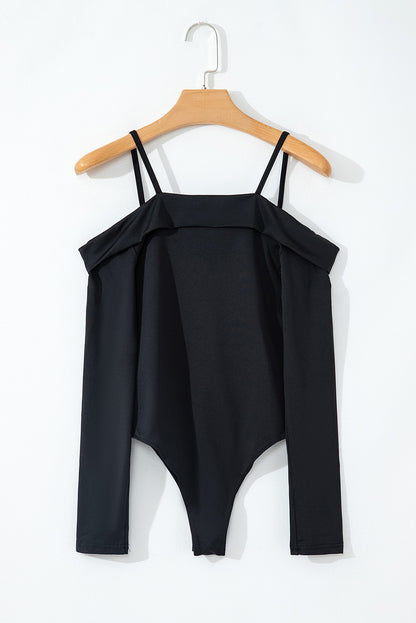 Cold Shoulder Cut-Out Long Sleeve Bodysuit | Black