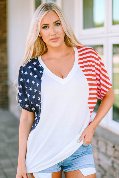 The Us Stars And Stripes V Neck Tee | White