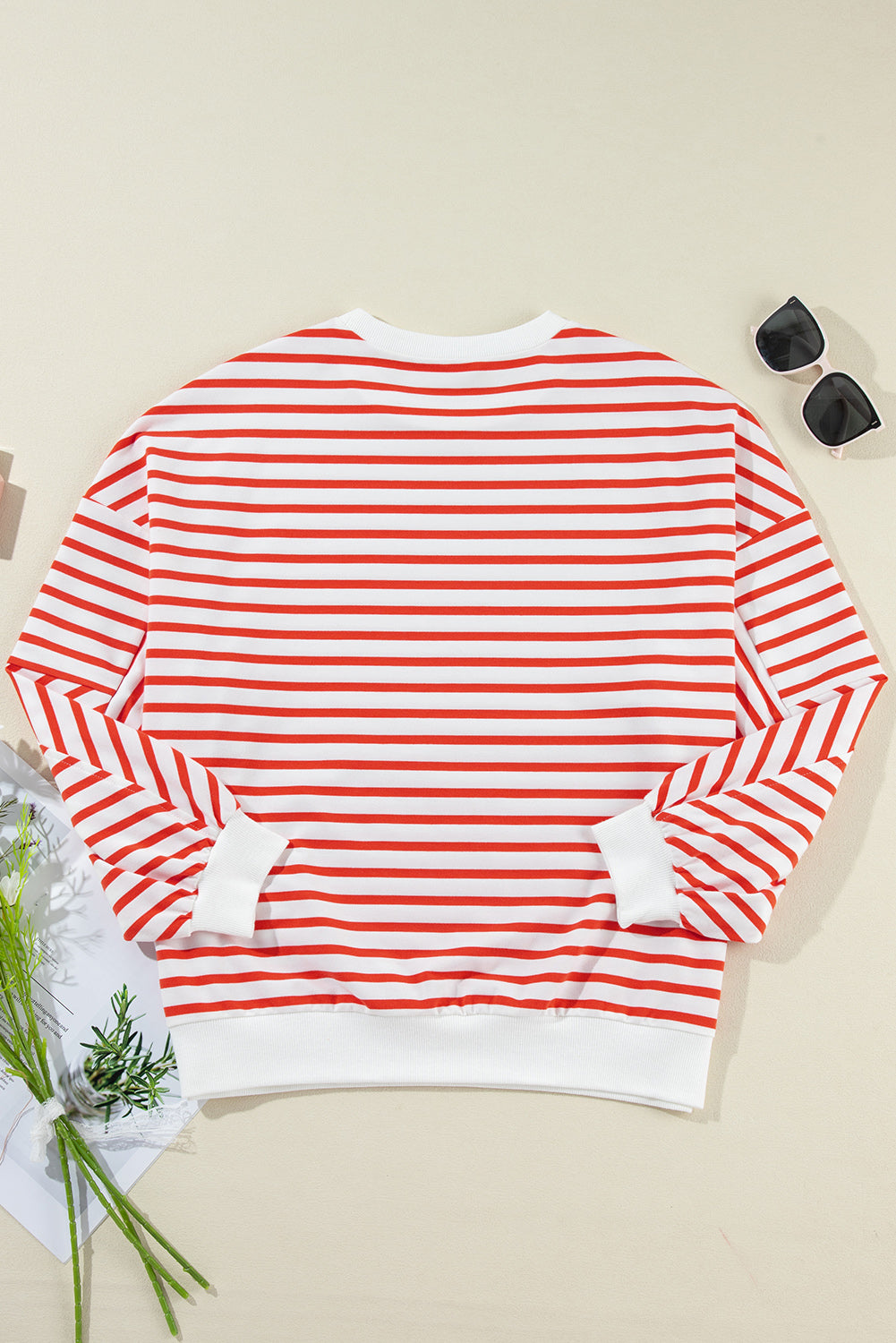 Drop Shoulder Crew Neck Loose Sweatshirt | Orange Stripe