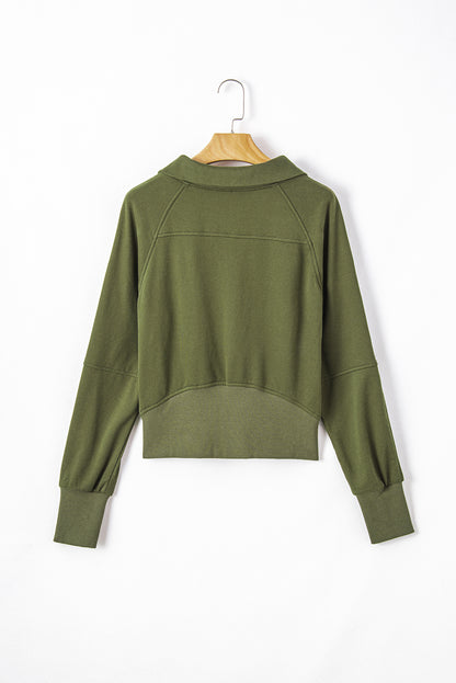 Quarter Zip Stand Neck Kangaroo Pocket Sweatshirt | Moss Green