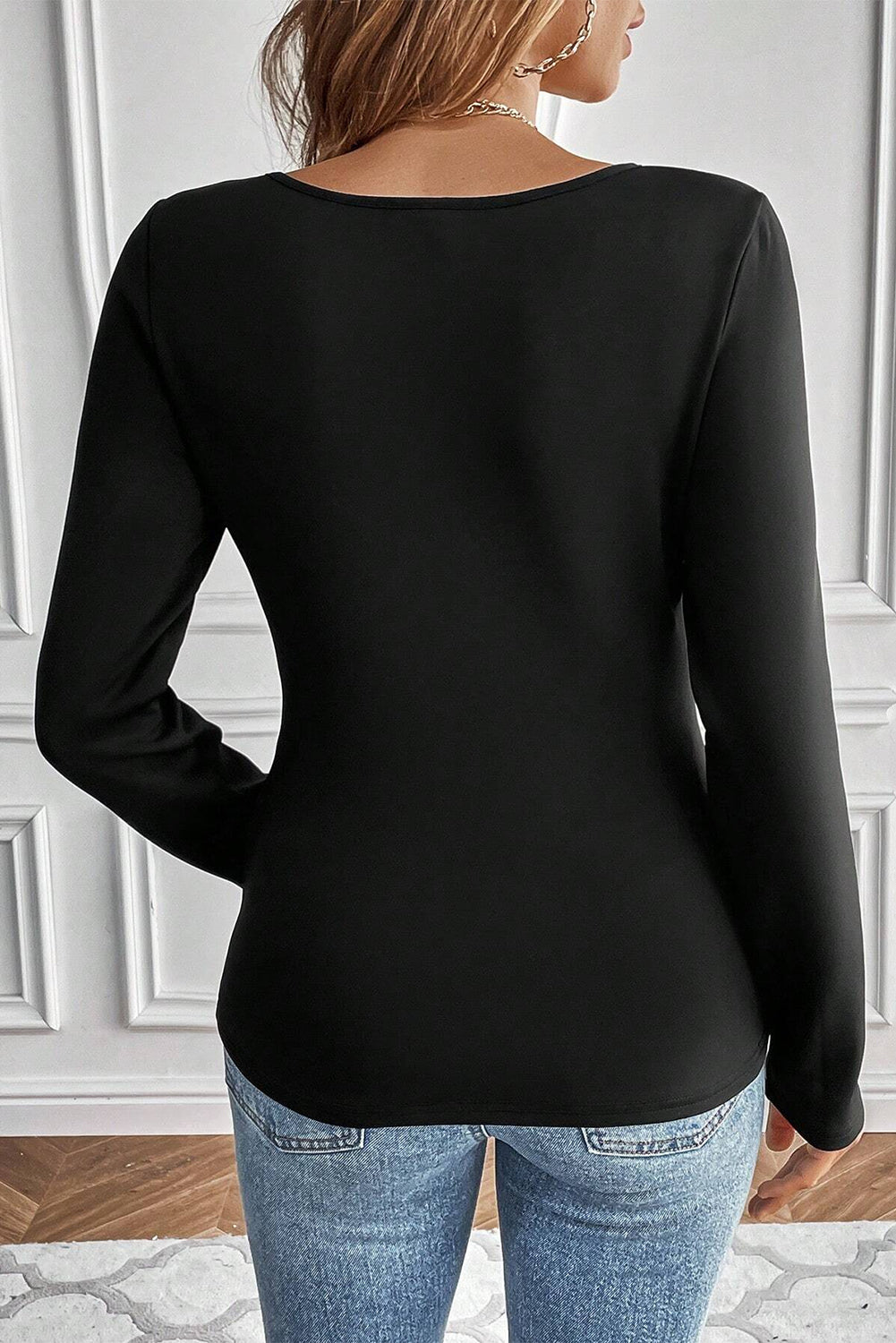 Solid Scoop Neck Slim Fit Thermal Top | Black