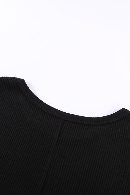 Crew Neck Waffle Tank Top | Black