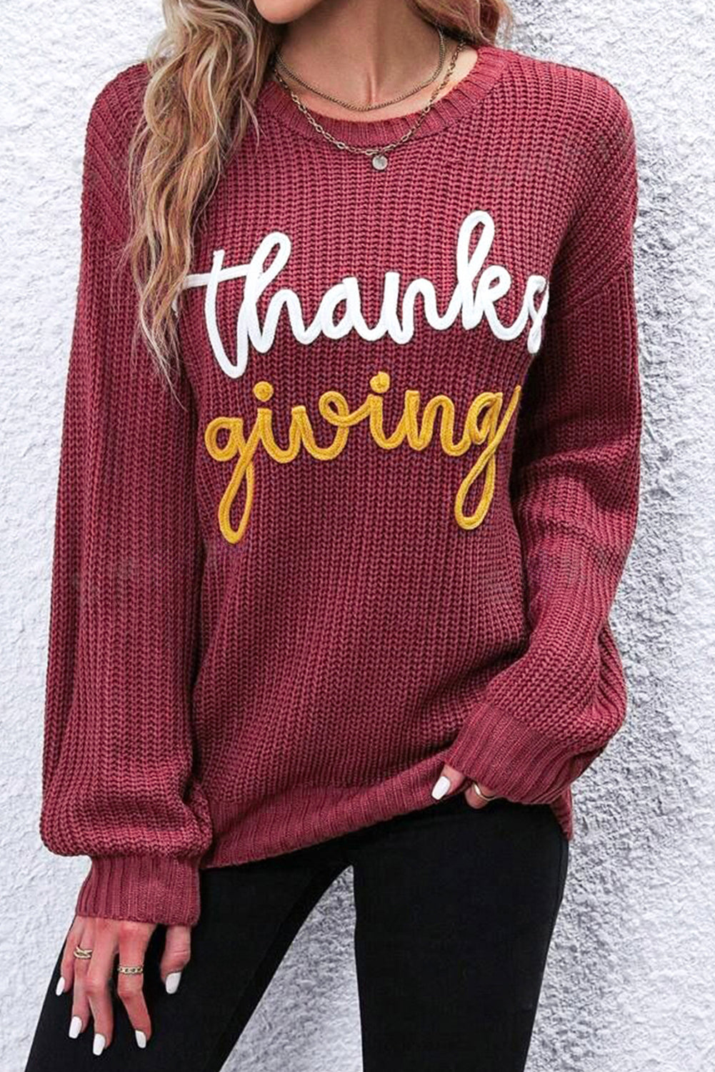 Thanks Giving Letter Graphic Crew Neck Sweater | Red Sandalwood