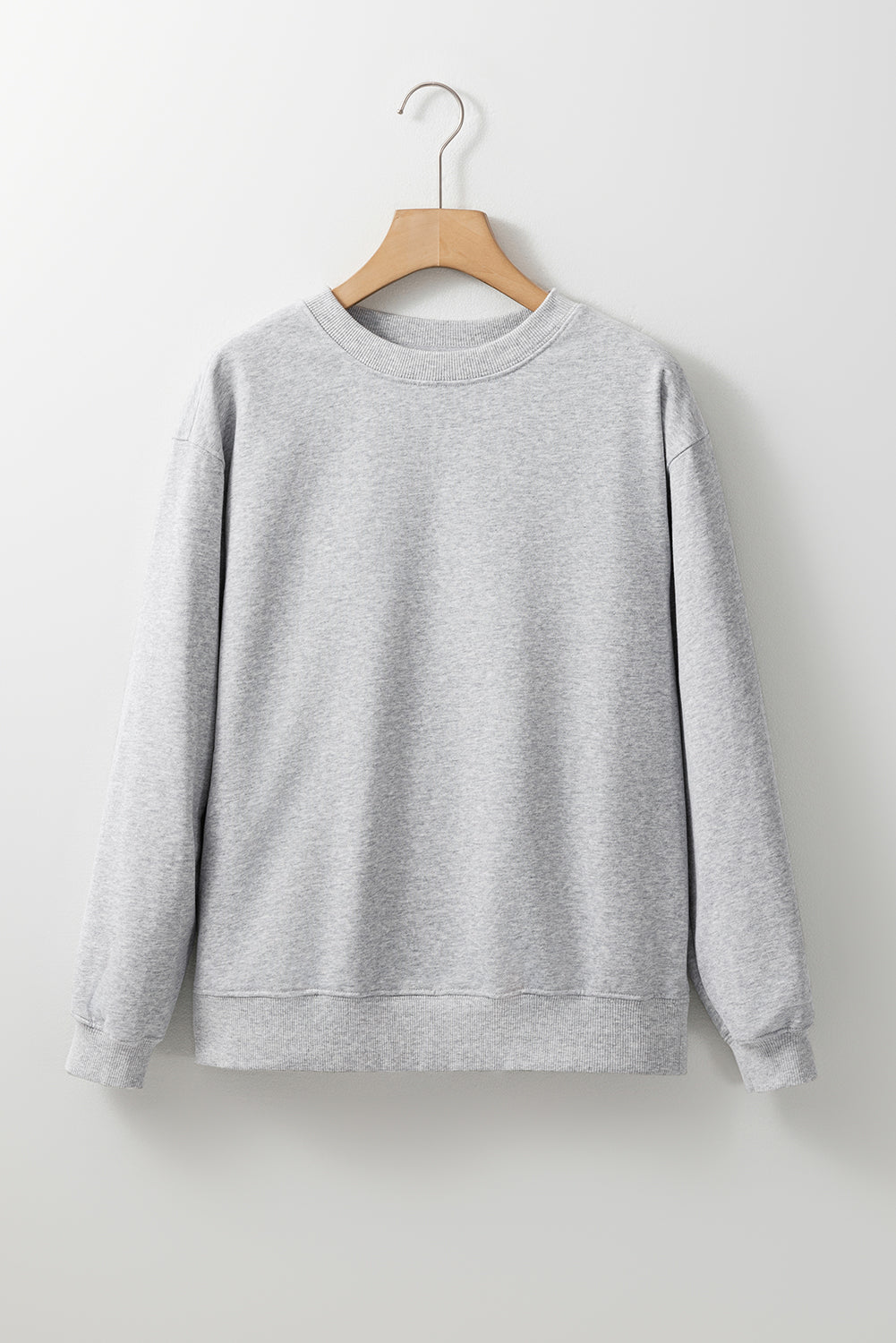 Plain Drop Shoulder Crewneck Pullover Sweatshirt | Light Grey