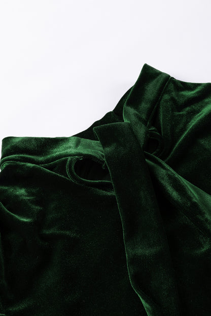 Mock Neck Puff Sleeve Velvet Blouse | Blackish Green