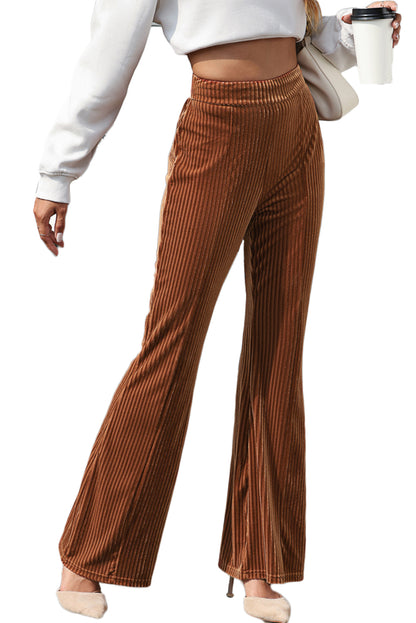 Solid Colour High Waist Flare Corduroy Pants | Chestnut