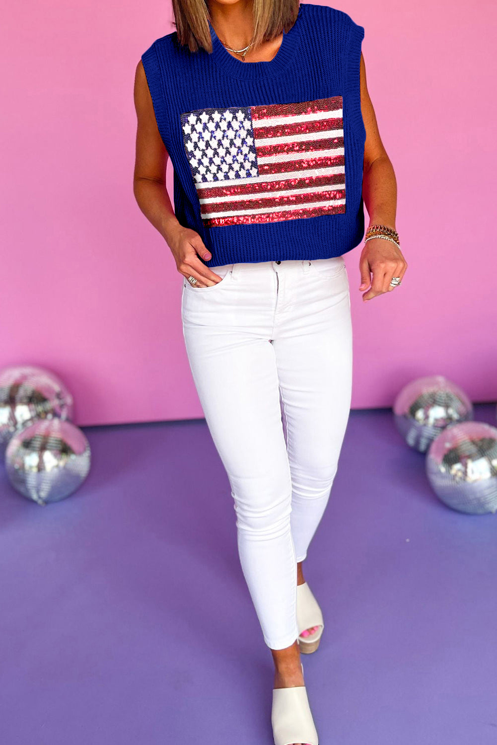 Sparkling American Flag Knitted Vest | Bluing