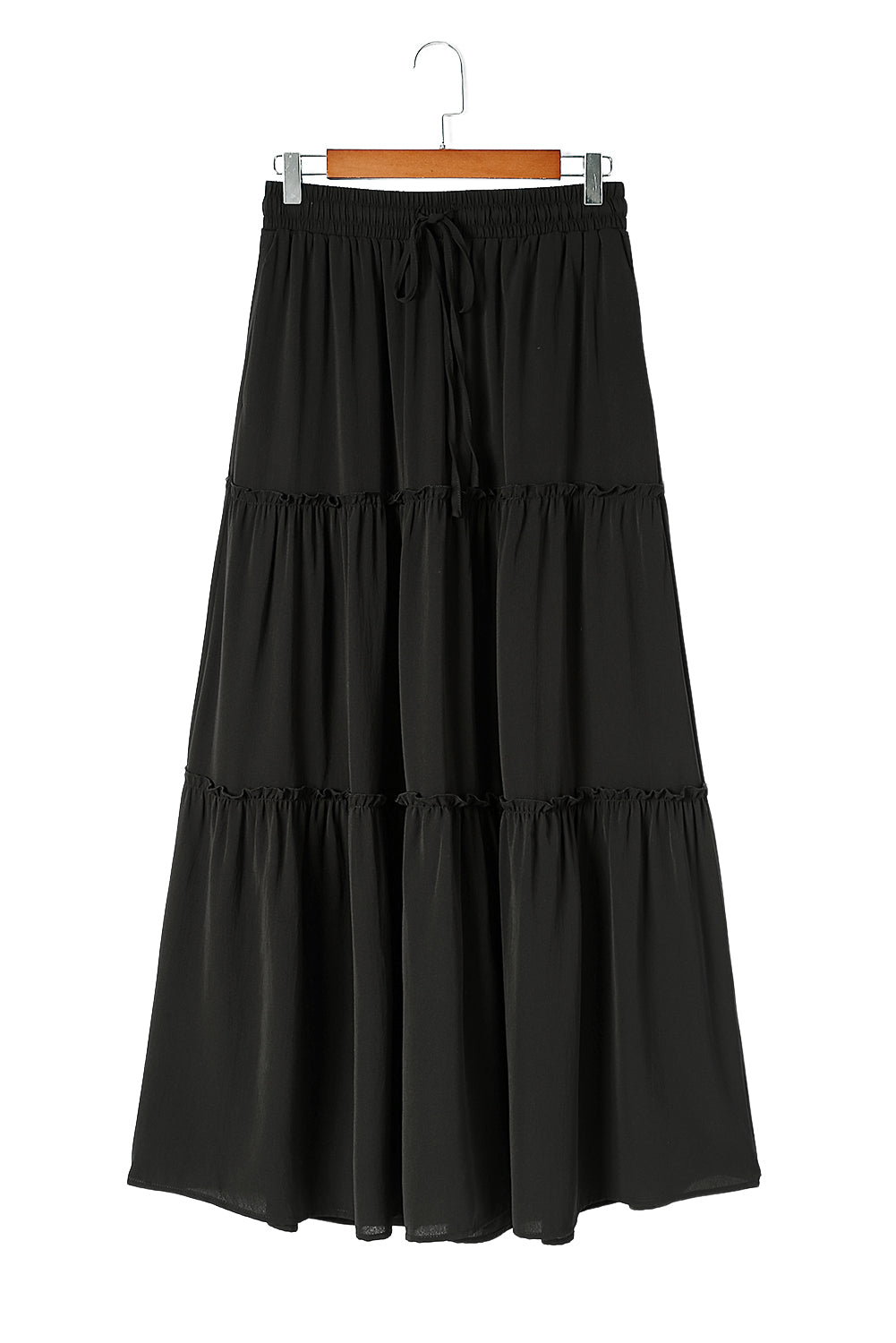 Frill Tiered Drawstring Waist Maxi Skirt | Black