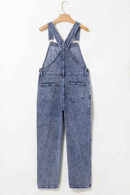 Denim Bib Straight Leg Jumpsuit With Pockets | Sail Blue