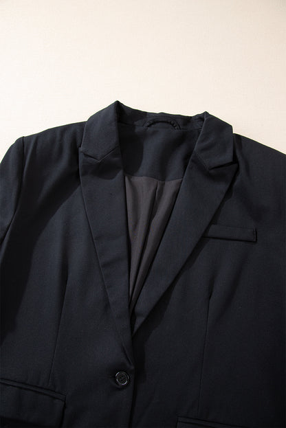 Lapel Flap Pocket Buttoned Blazer | Black