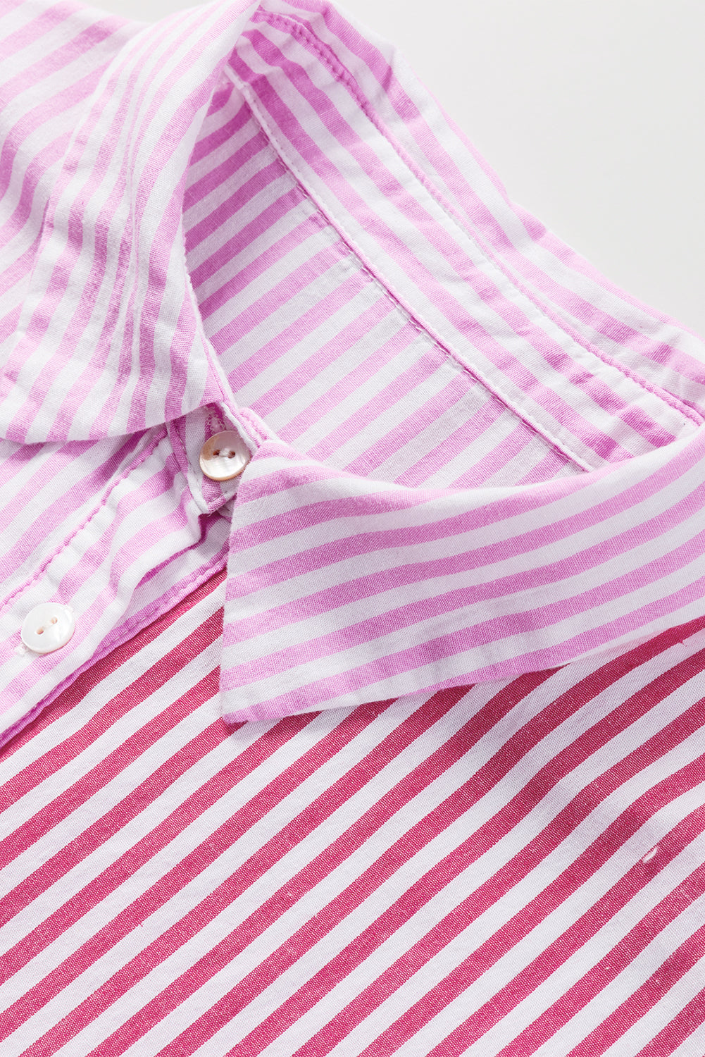 Striped Patchwork Ruffled Hem Button Up Shirt | Pink Stripe