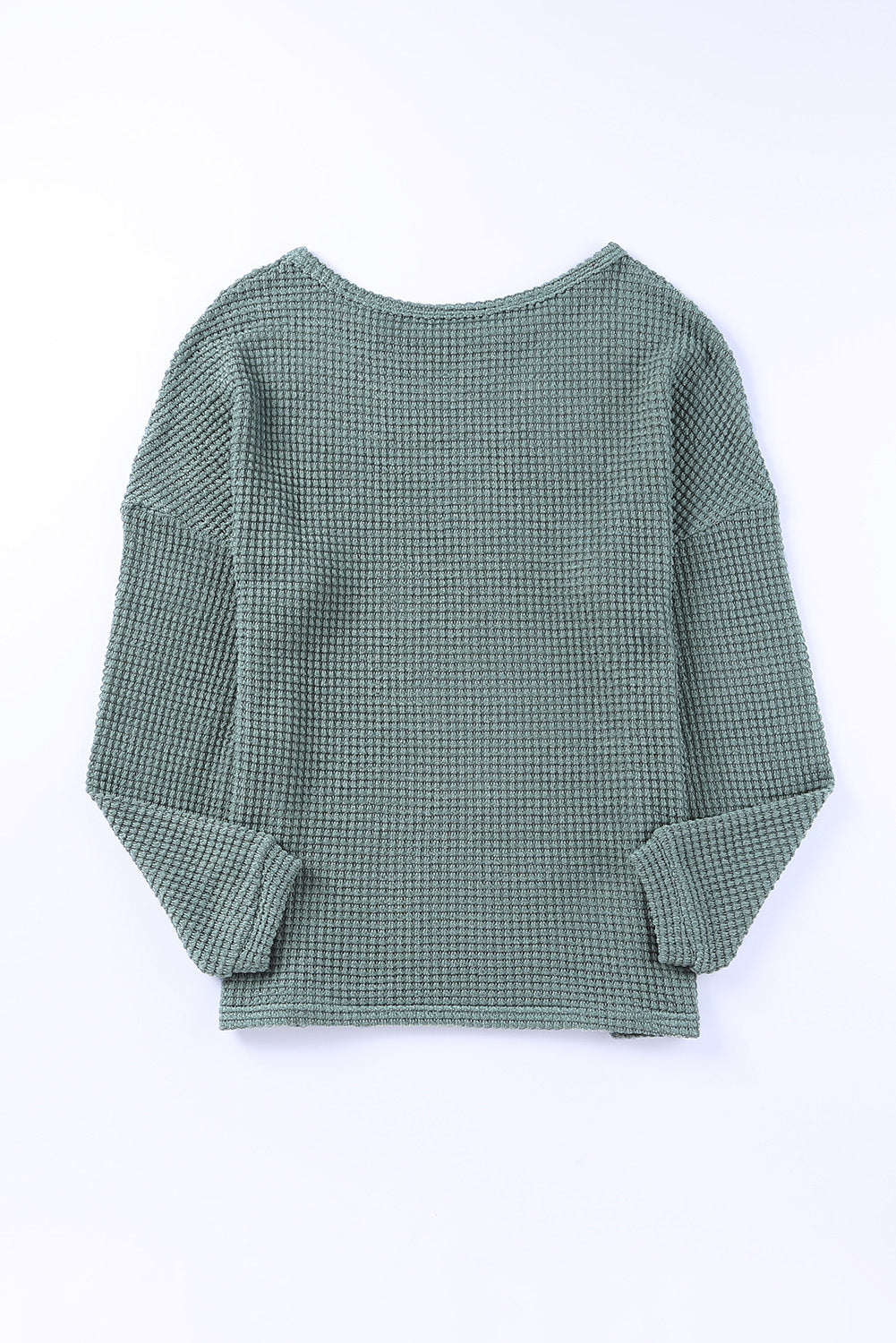 Waffle Knit Drop Shoulder Long Sleeve Top | Green