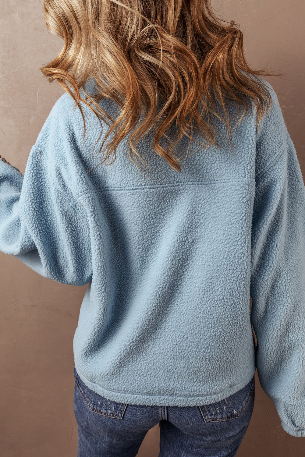 Collared Zipper Drop Shoulder Fleece Sweatshirt | Myosotis