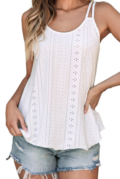 Eyelet Strappy Scoop-Neck Tank Top | White