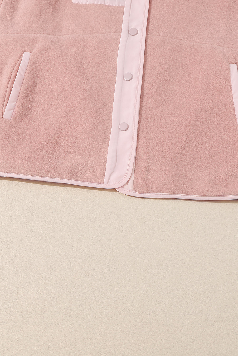 Pink Sherpa Contrast Trim Zipped Pocket Jacket | Apricot Powder