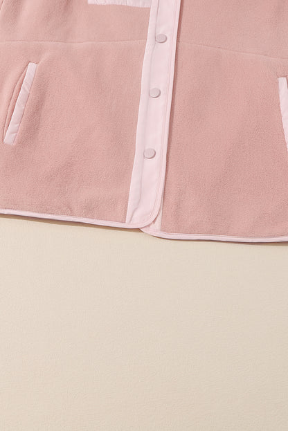 Pink Sherpa Contrast Trim Zipped Pocket Jacket | Apricot Powder