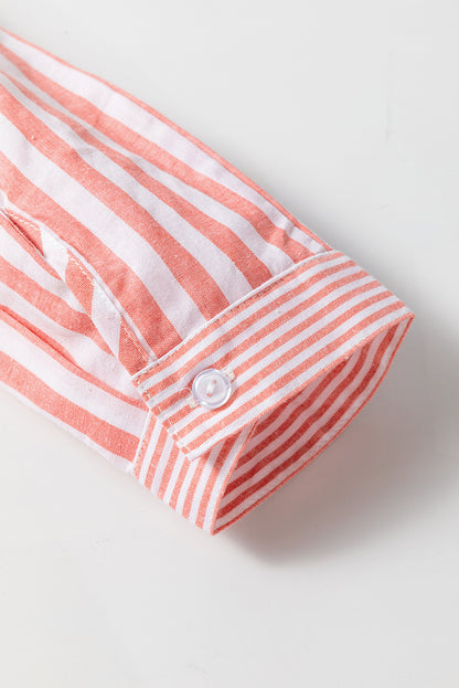 Buttoned Long Sleeve Casual Shirt | Pink Stripe