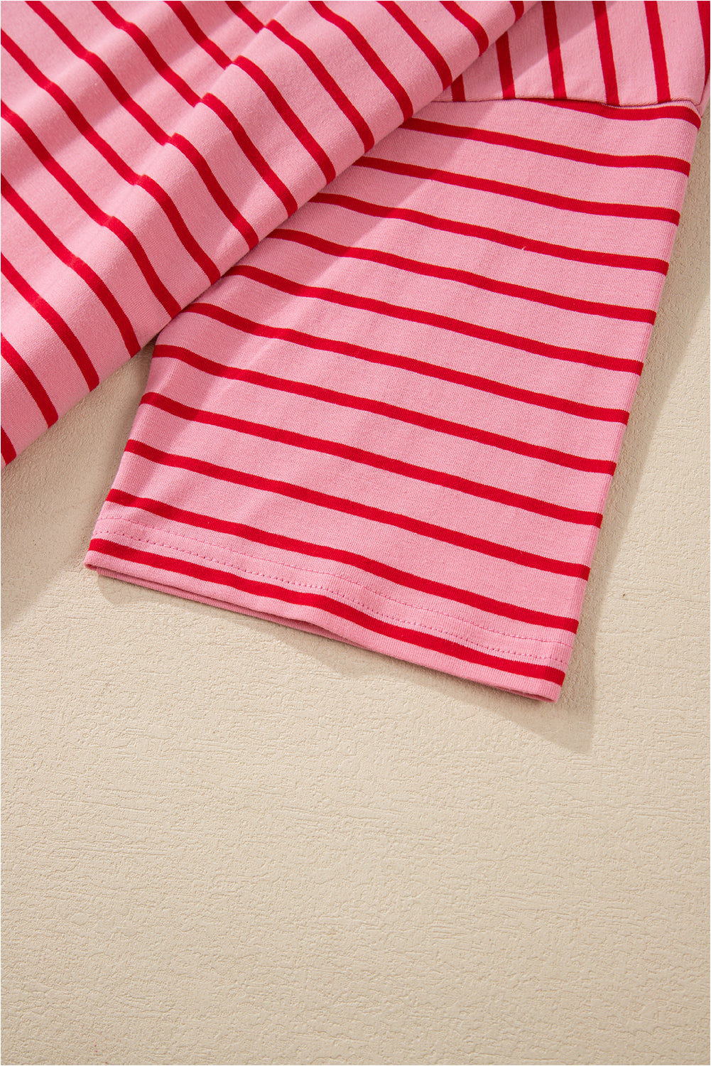 Striped 3/4 Sleeve Round Hem Shift T Shirt Dress | Strawberry Pink