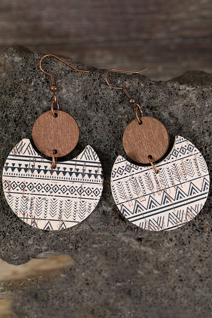 Geometric Print Drop Wood Earrings | Multicolour