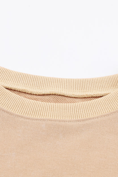 Drop Shoulder Ribbed Trim Oversized Sweatshirt | Khaki