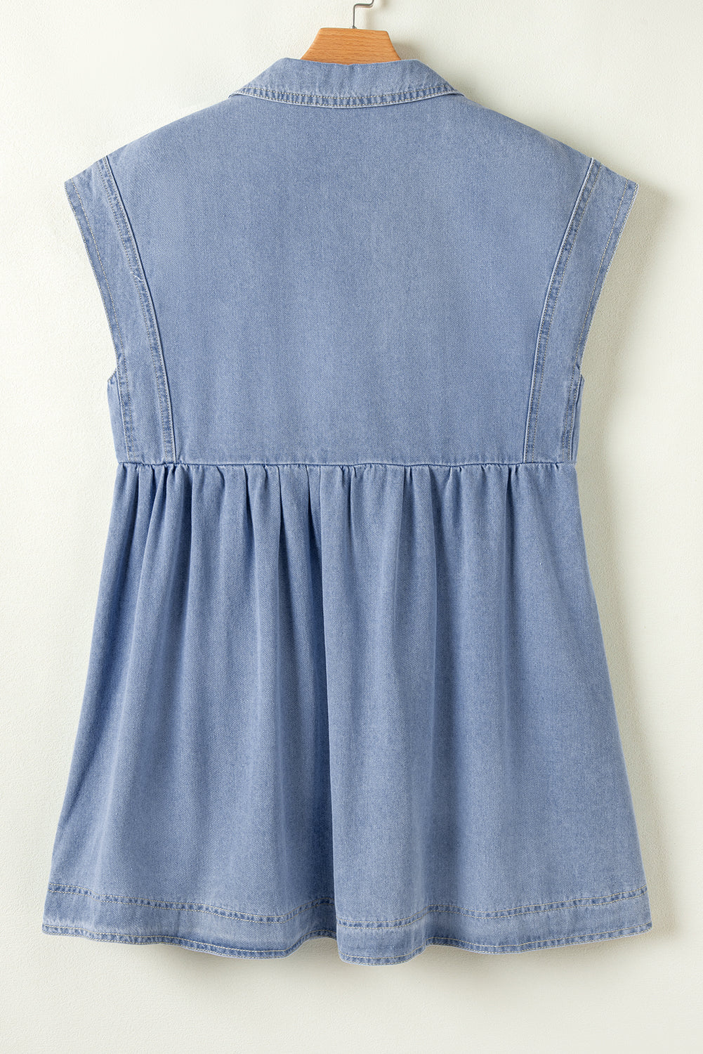 Lapel Neck Cap Sleeve High Waist Denim Babydoll Dress | Beau Blue