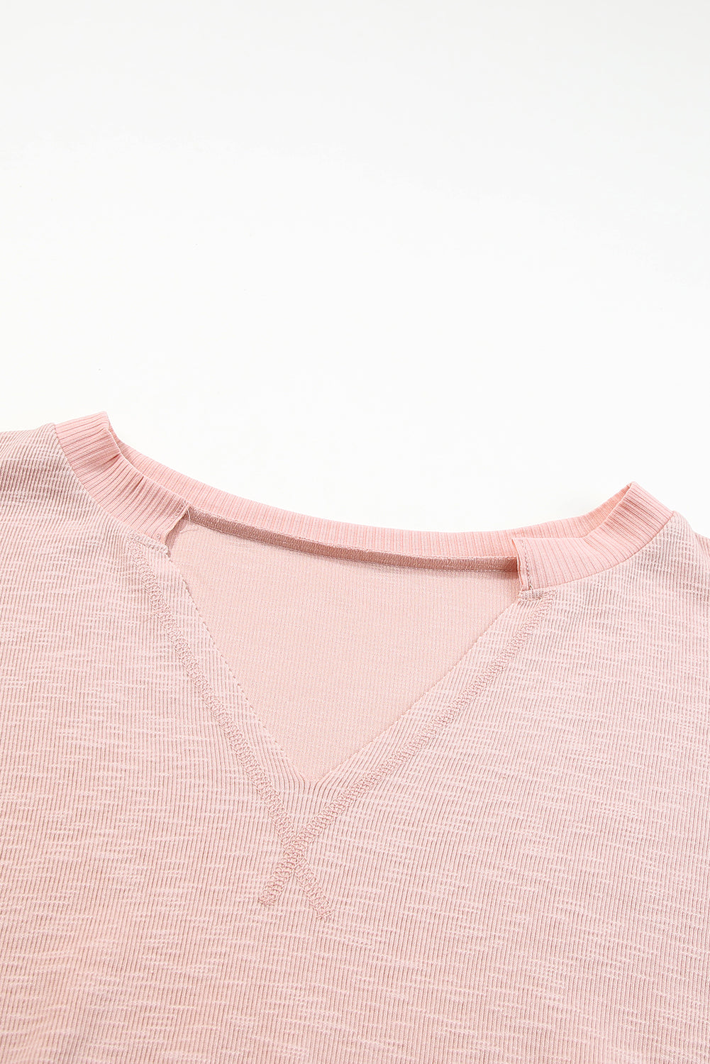 Raw Cut Notched Neck Plus Size French Terry Hoodie | Pink