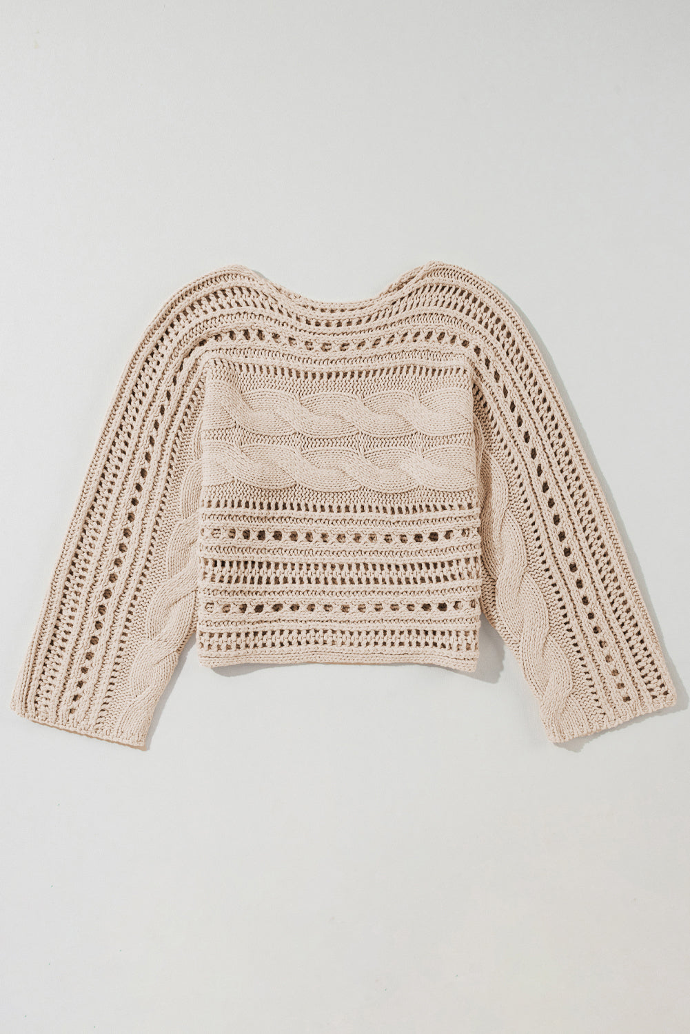 Hollow-Out Cable Knit Cropped Sweater | Smoke Gray