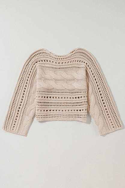 Hollow-Out Cable Knit Cropped Sweater | Smoke Gray