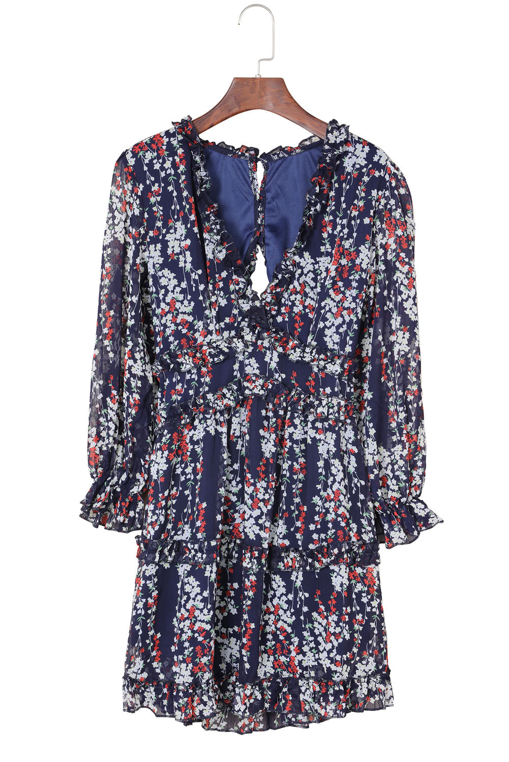 Ruffle Detailing Open Back Floral Dress | Blue