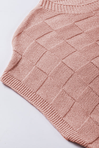 Lattice Textured Knit Short Sleeve Sweater | Dusty Pink