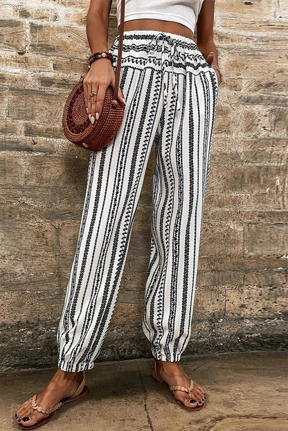 Boho Striped Print Casual Pants | Black Stripe