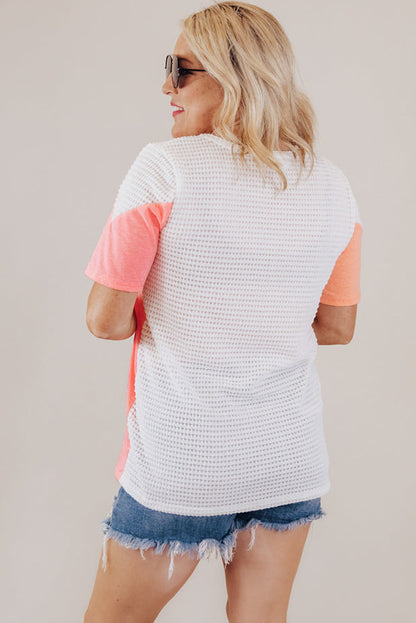 Plus Size Colourblock Waffle Knit Tee | White