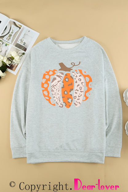 Halloween Pumpkin Leopard Print Plus Size Sweatshirt | Gray