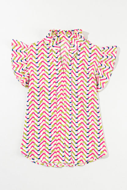 Chevron Print Ruffled Sleeve Blouse | Multicolour