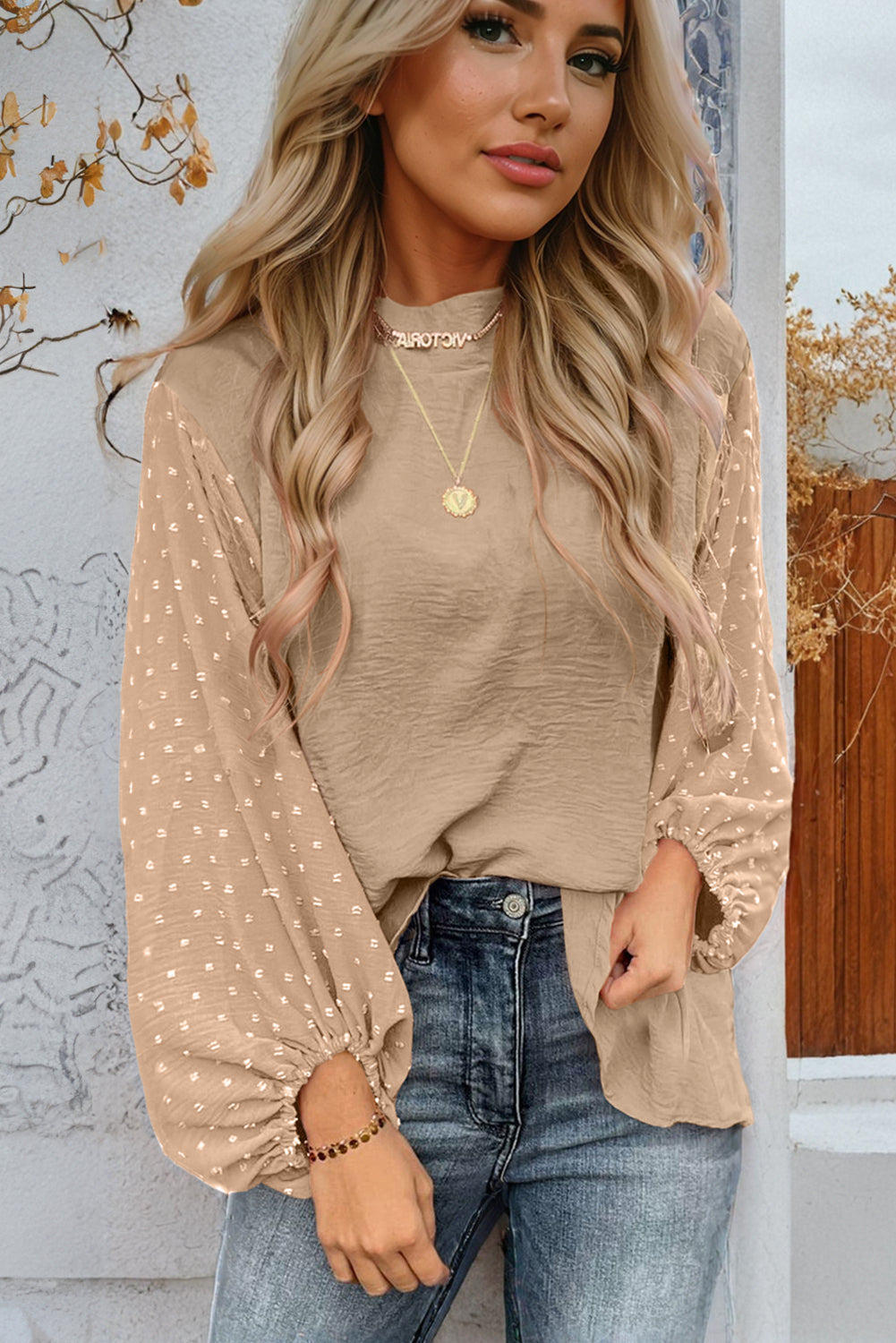 Swiss Dot Balloon Sleeve Loose Blouse | Parchment