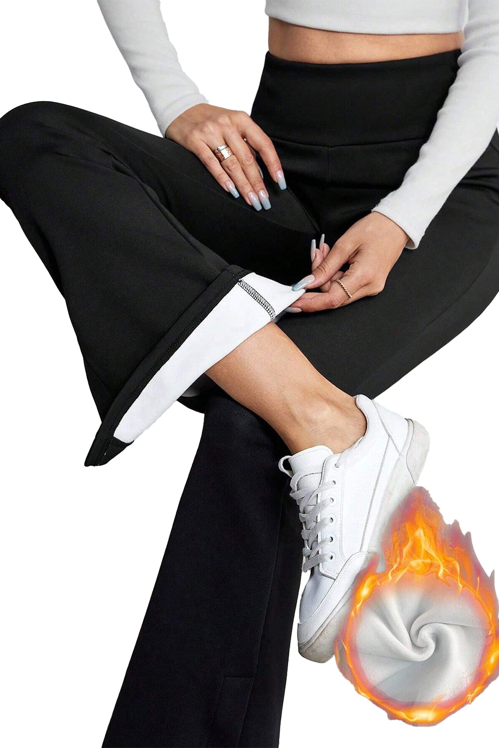 Thermal Lined Split Flare Leg Pants | Black