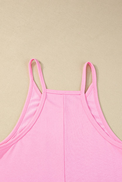 Sleeveless Pocketed V Neck Jersey Romper | Pink