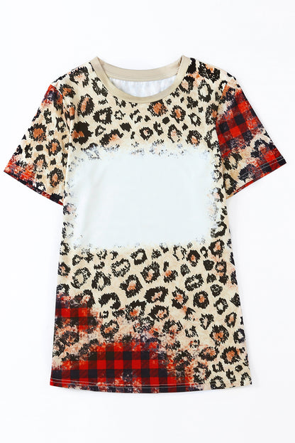 Plaid Bleached  Print Short Sleeve T Shirt | Leopard