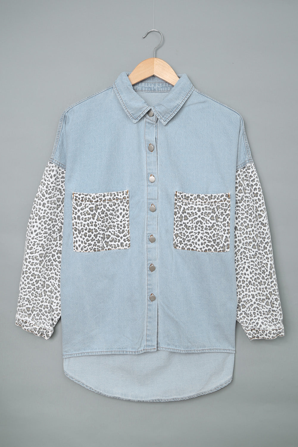 Contrast Leopard Denim Jacket | Sky Blue