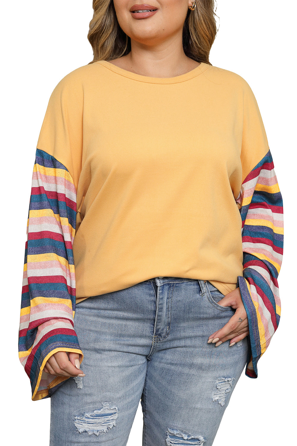 Serape Striped Bell Sleeve Plus Size Top | Yellow